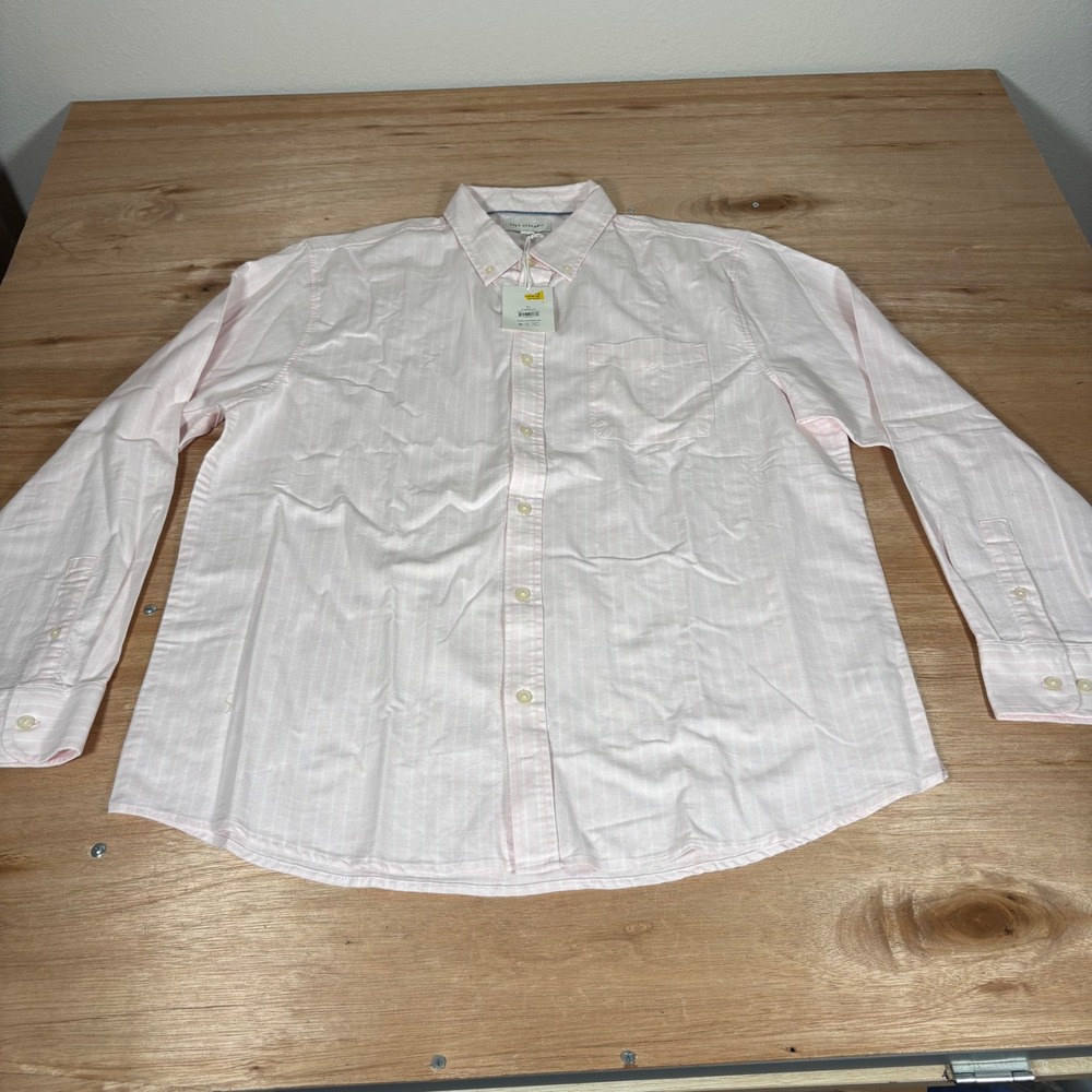 Free Assembly Mens XL Oxford Shirt Long Sleeve Pink White Stripe Button Down